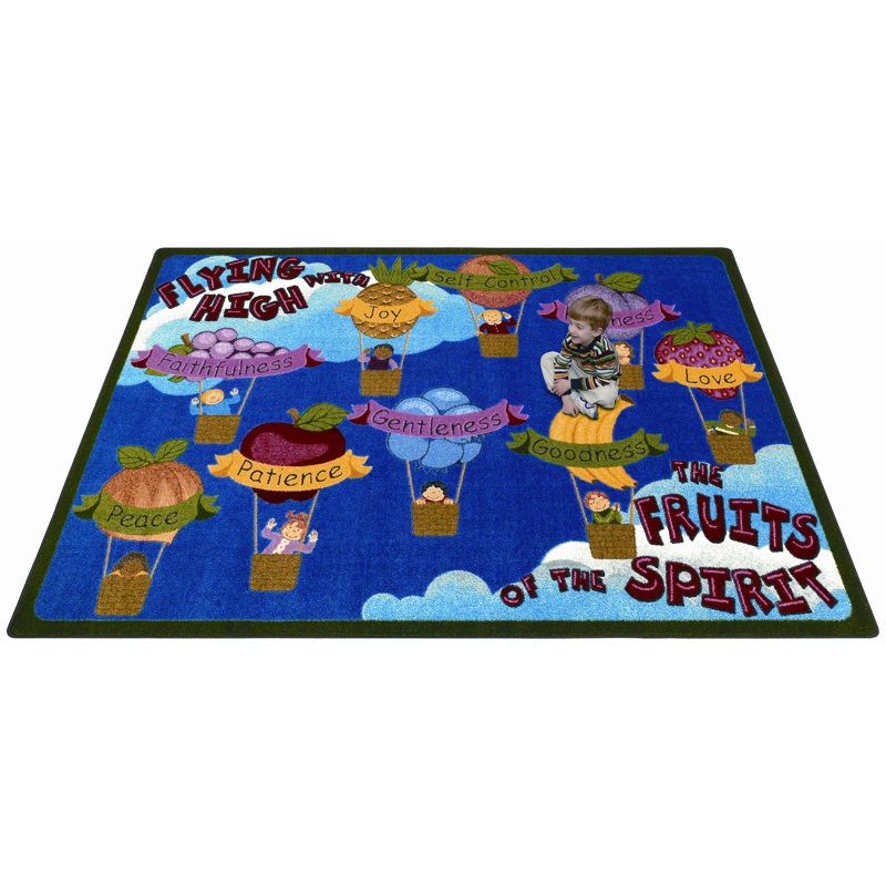 Tapis bleu à base de fruits Faith, Rectangle 7 pi 8 po x 10 pi 9 po