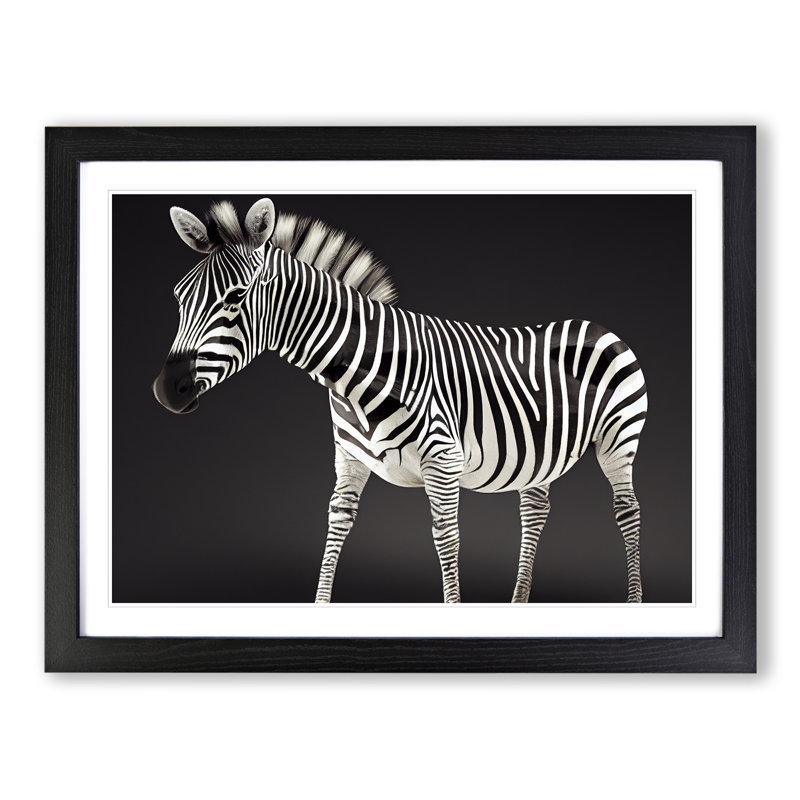 Zebra View - Single Picture Frame Painting, 46cm H x 64cm W x 2cm D, Black
