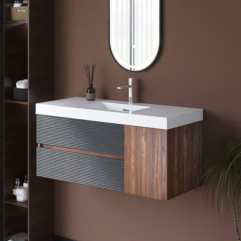 Meuble-lavabo mural 48 po avec lavabo à surface solide intégré