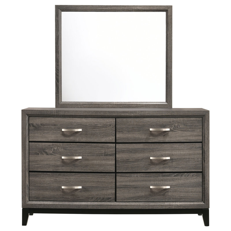 Commode 6 tiroirs avec miroir gris Ayeln