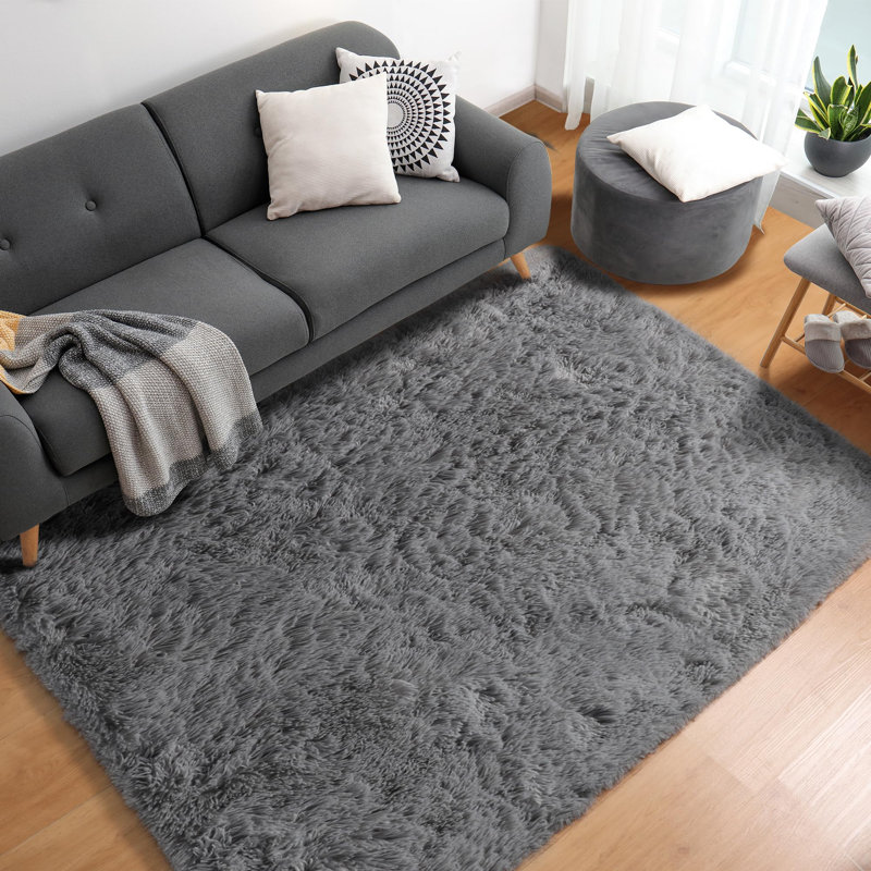 Modern Solid Color Grey Plush Shag Rug - Aesthetic Home Decor For Minimalist, Farmhouse & European Styles