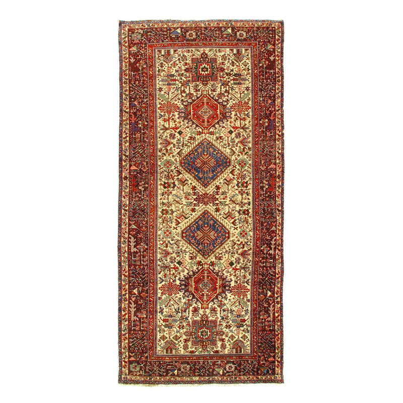Tapis beige en laine / coton oriental fait à la main 4 pi 11 po x 11 pi 11 po