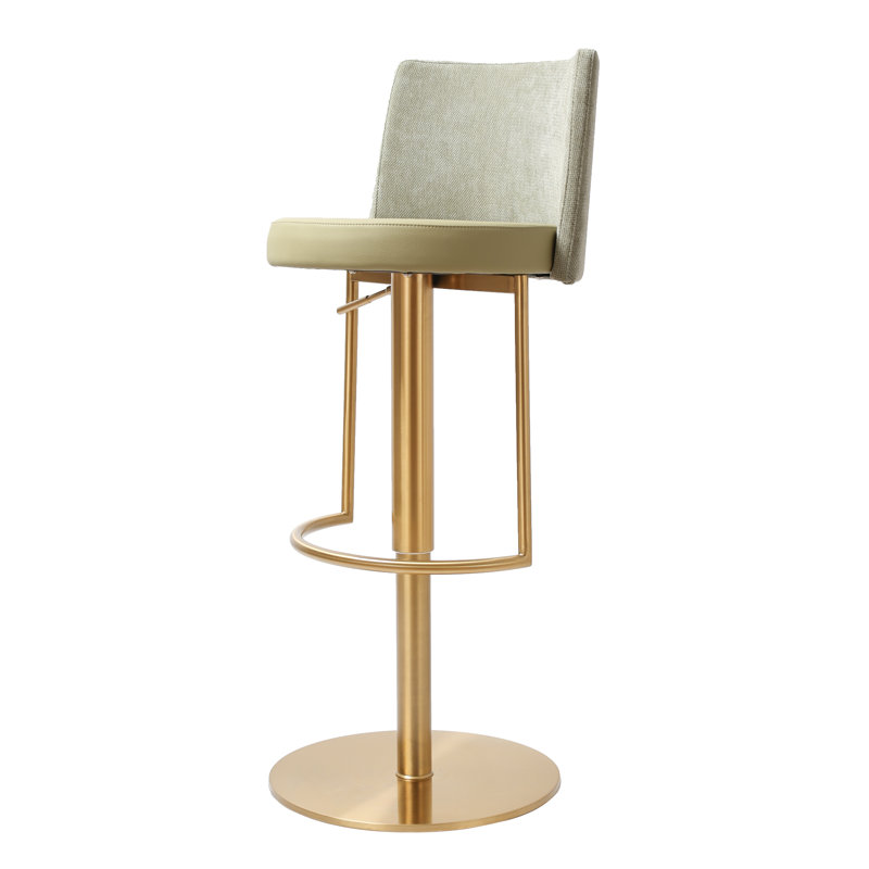 Bergamyer Swivel Upholstered Adjustable Height Counter Stool with Metal Frame, Green/Gold 