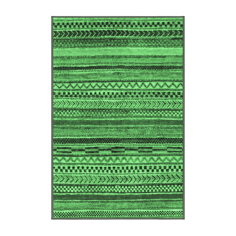 Tapis lavables à la machine à motif abstrait vert émeraude 2266, Rectangle 7 pi x 10 pi
