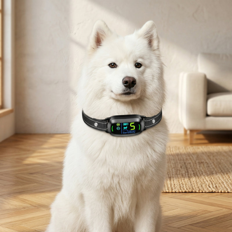 Collier anti-aboiement intelligent rechargeable, 5 niveaux de sensibilité réglables avec bips, vibrations et chocs, pour les grands chiens de taille moyenne, noir