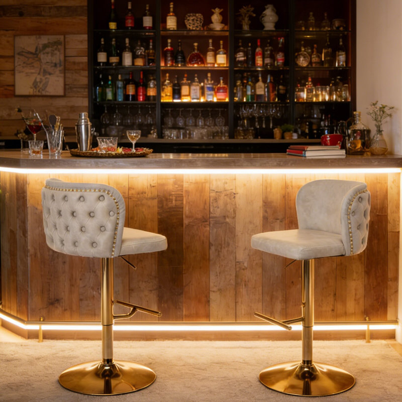 Tabouret de bar 2 pièces Marlone, Or, Beige
