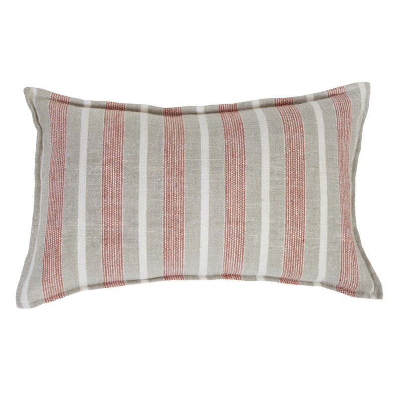 Montecito Terra Cotta and Natural Striped Linen Throw Pillow