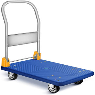 Camion plateforme avec roues pivotantes à 360 degrés, chariot pliable pour le chargement et le rangement, bleu