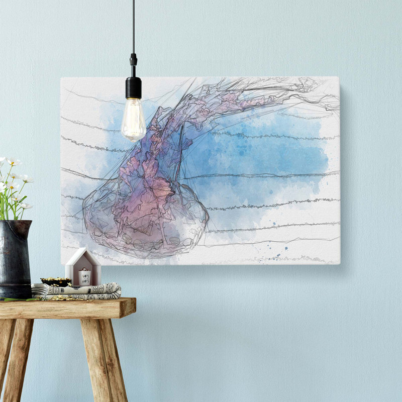Pink and Blue Jellyfish in Abstract - Wrapped Canvas Drawing - Wrapped Canvas, 40cm H x 60cm W x 3cm D