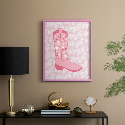 Retro Howdy Boot Framed Print - Solid Wood