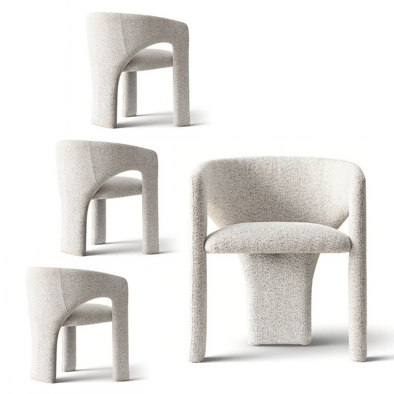 Chaises de salle à manger rembourrées modernes avec dossier incurvé et tissu bouclé