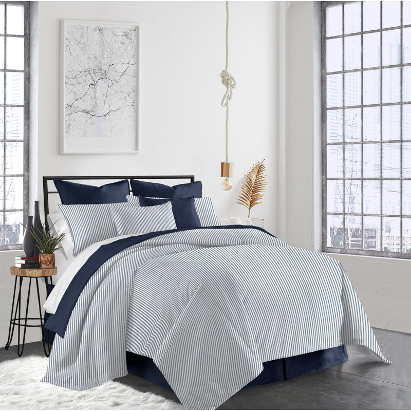 Coussin décoratif en coton Gesto, Blanc / bleu marine