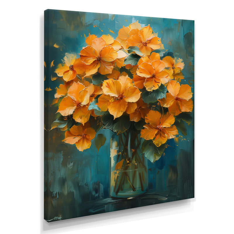 Hortensia orange et bleu qui fleurit en été I - impression d'art mural hortensia, Toile tendue, H 12 po x l 20 po