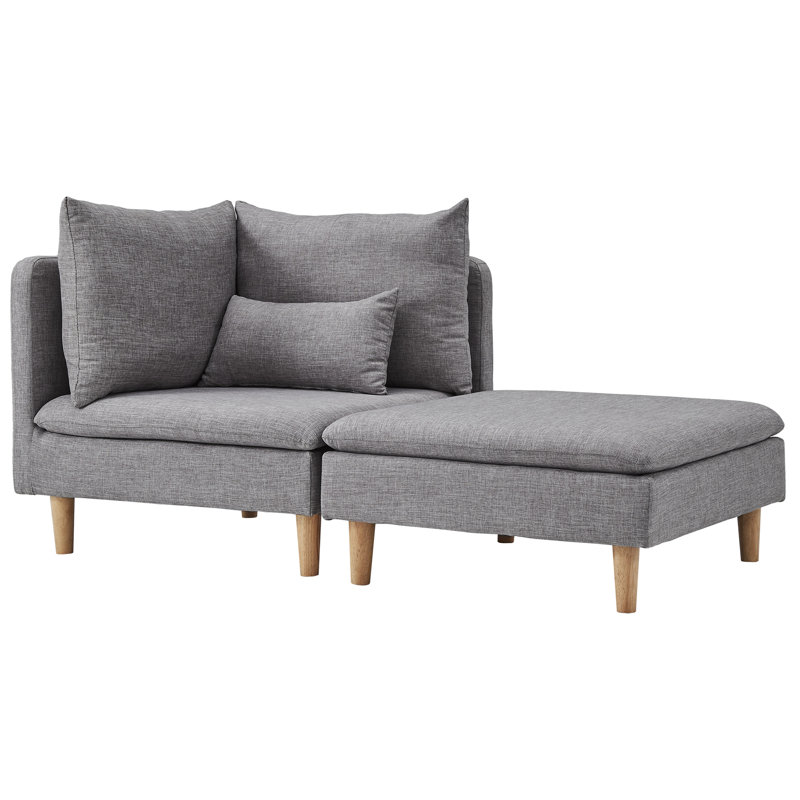 Chaise longue à accoudoirs carrés Poyner, Lin gris étain