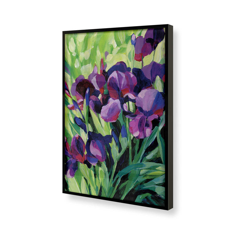 Impression audacieuse de fleurs d'iris, Cadre noir, H 21 po x l 17 po x P 1,25 po