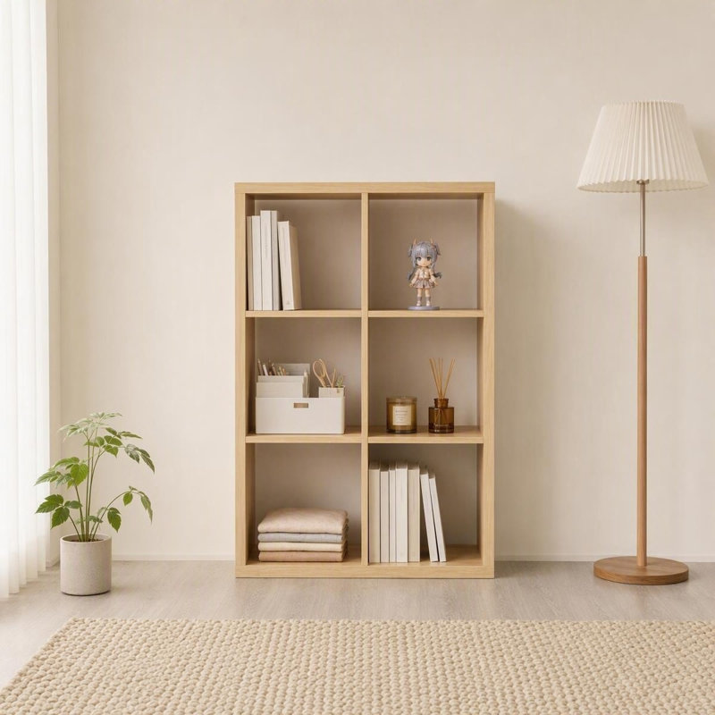 Étagère de rangement en bois à 6 cubes avec rangement ouvert pour le salon, la chambre à coucher et le bureau chêne naturel
