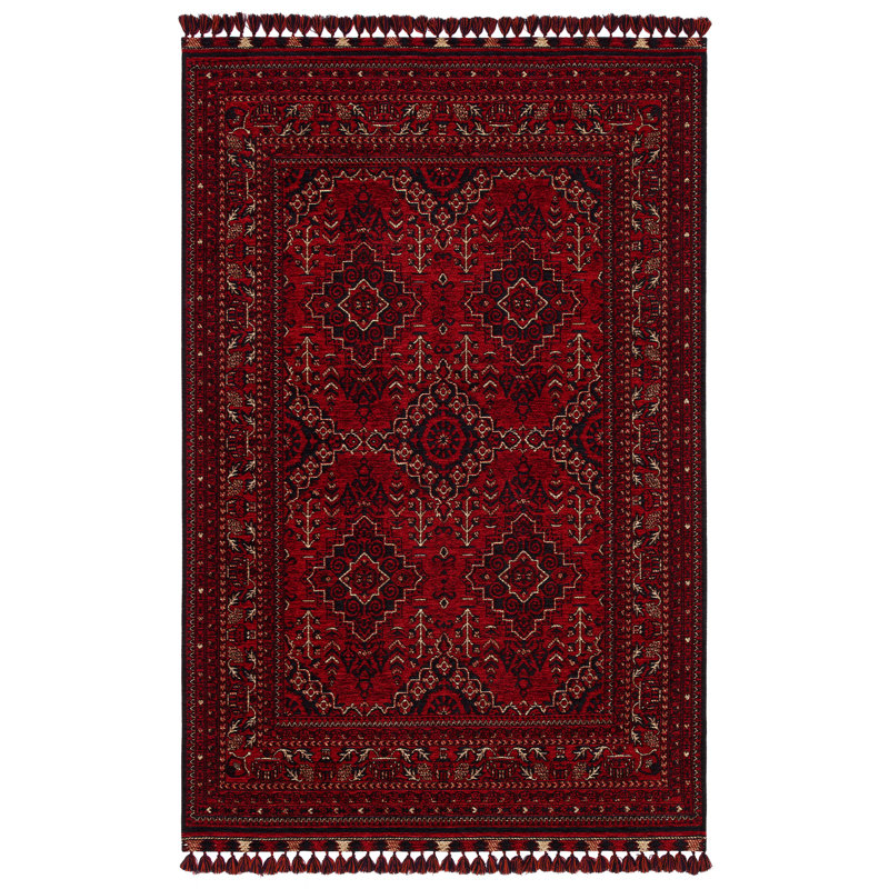 Luxurious Hall Carpet, 6.6 x 9.8 Feet, Red | 100% Acrylic Chenille/Polyester, Flat Weave, No Pile, Non-Slip Underside, 28 Oz/sq ft | Machine Woven, Easy to Clean, Perfect for Living Rooms & Entryways