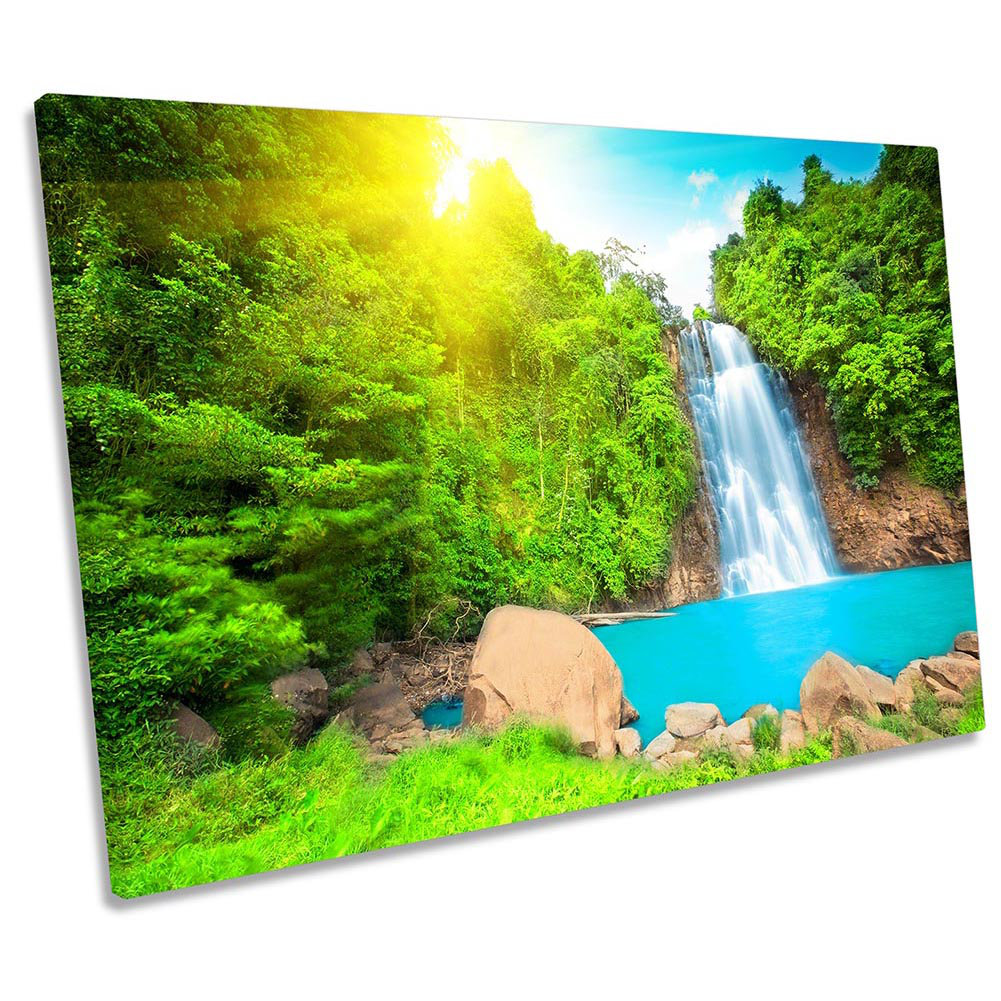 Tropical Sunset Waterfall - Wrapped Canvas Photograph