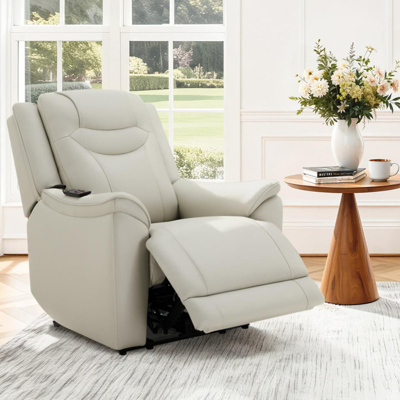 Fauteuil inclinable électrique de massage en cuir véritable avec télécommande, Impression Argento