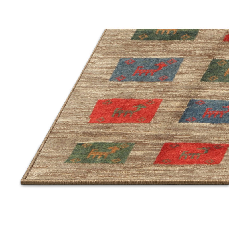 Tapis contemporain rouge / vert Kaphan, Rectangle 5 pi x 7 pi