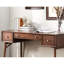 Bureau à hauteur de comptoir en bois avec finition brune et compartiments de tiroir avec garniture en placage de noyer moderne