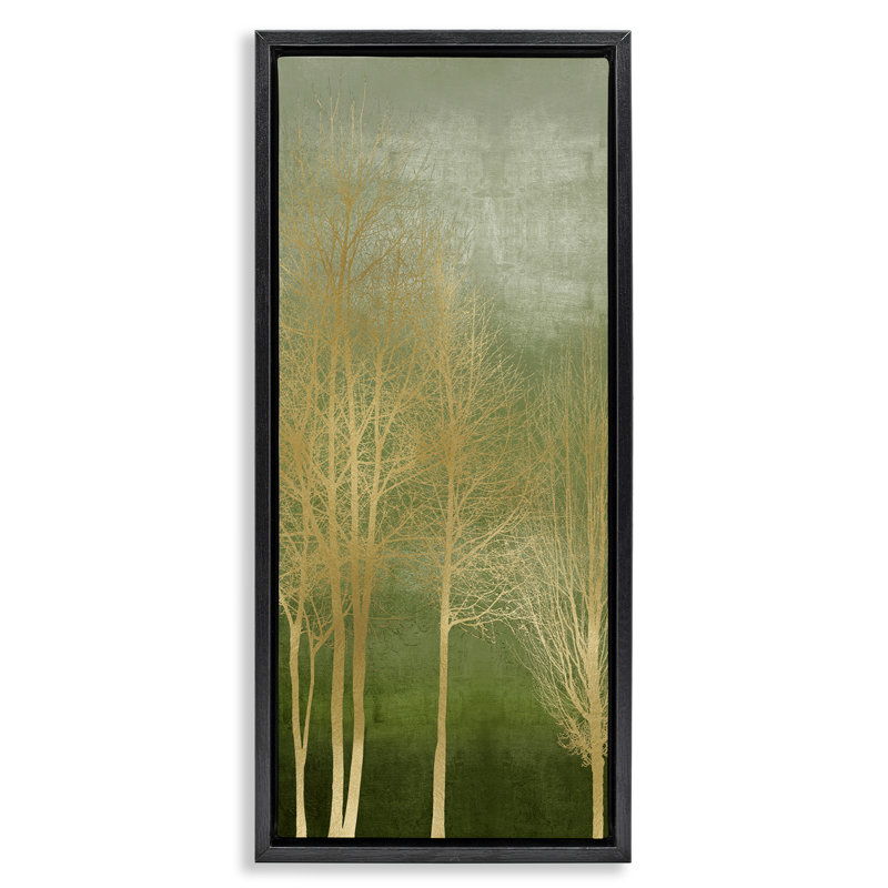Minimal Gold Branches Floating Frame, design by Kate Bennett, 31" H x  15" W, Jet Black Floater Frame
