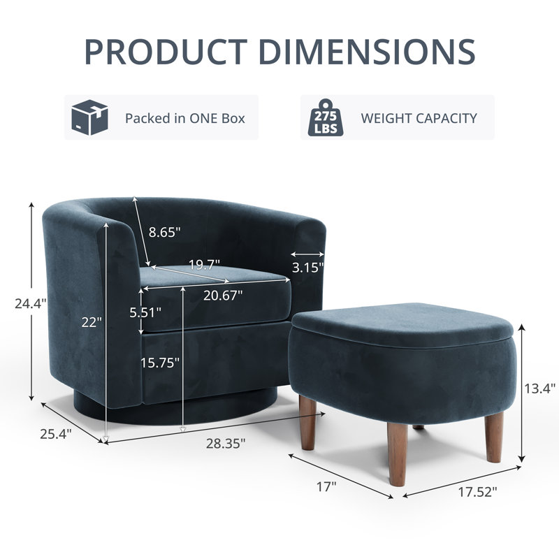 Swivel Barrel Chair With Storage Ottoman - Upholstered Accent Armchair For Living Room, Bedroom, Reading Nook & Rv(Set Of 2)
