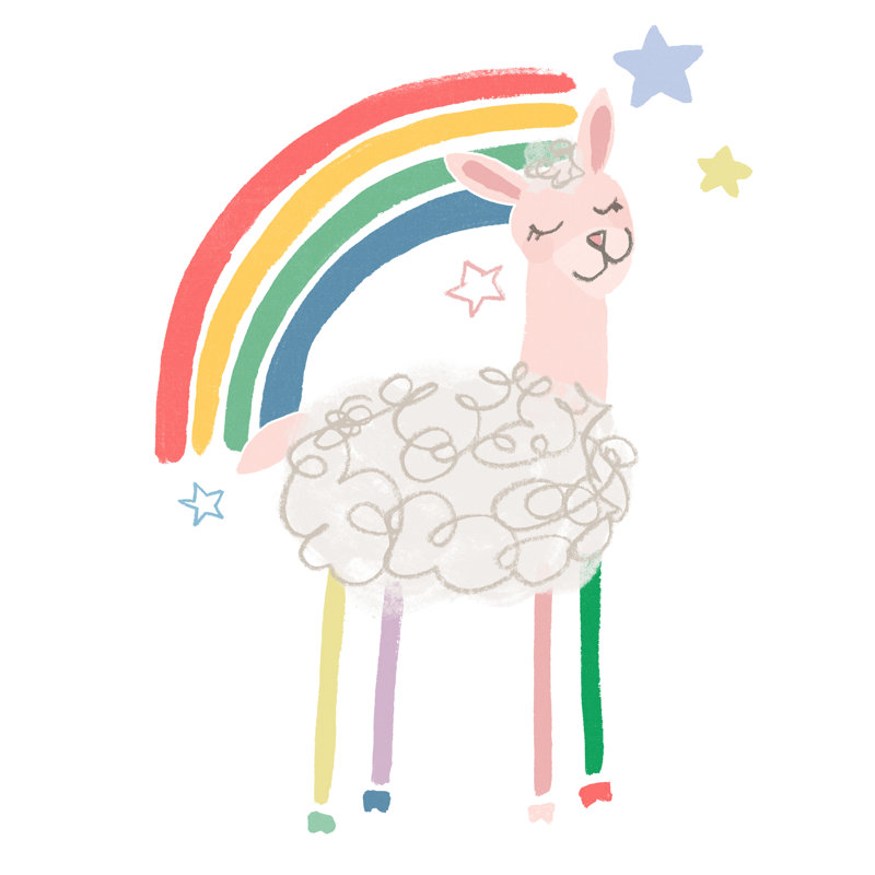 Rainbow Llama II by June Erica Vess - Wrapped Canvas Print, 30cm H x 30cm W x 3.8cm D