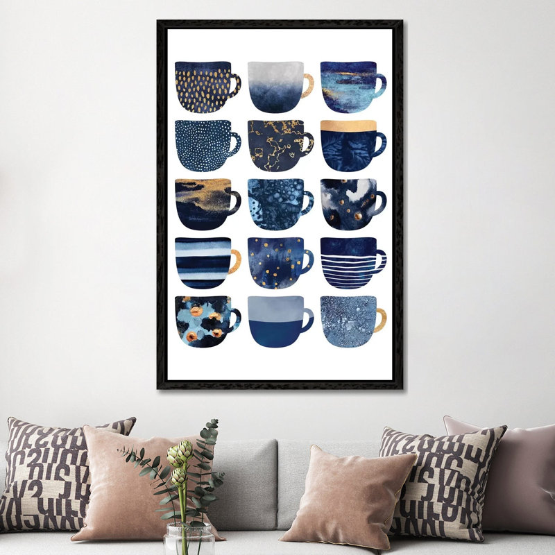 Pretty Blue Coffee Cups I - Single Picture Frame Print on Canvas, 152.5 cm H x 101.5 cm W, Black Framed