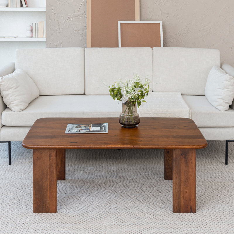 Hepza 48" Rectangular Solid Wood Coffee Table, Walnut