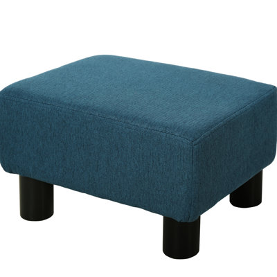 Repose-pieds en tissu de lin, tabouret cubique bleu avec pieds en plastique, idéal pour le salon, offrant un siège confortable en bleu, créant ainsi une atmosphère