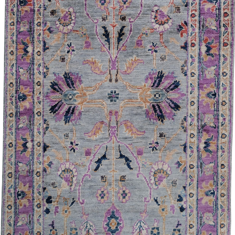 Hand Knotted Wool Area Rug in Gray And Purple