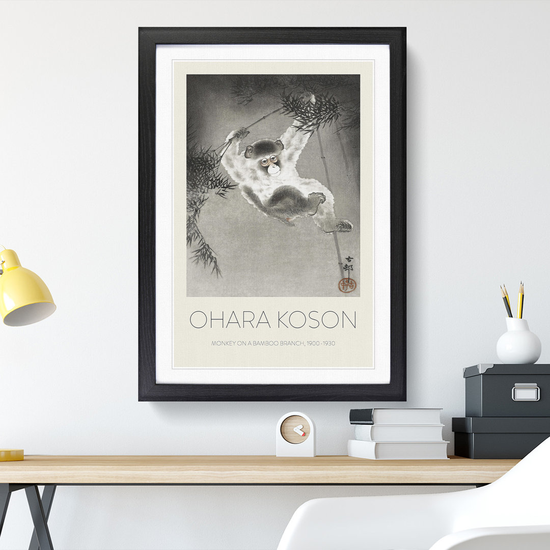 Monkey on a Bamboo Branch by Ohara Koson - Picture Frame Art Prints