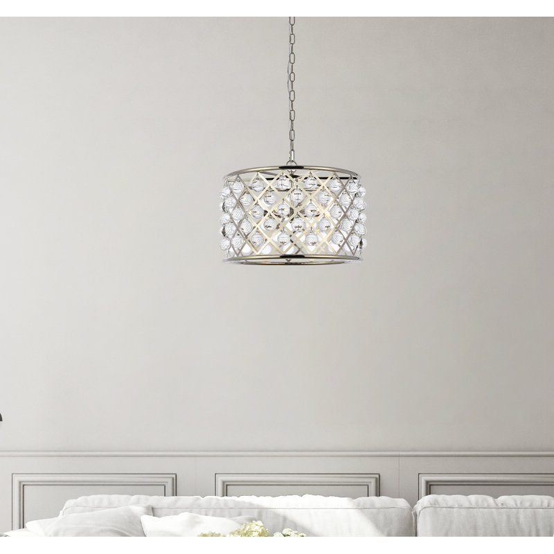 Lustree tambour 6 lumières unique Swinney, Nickel poli