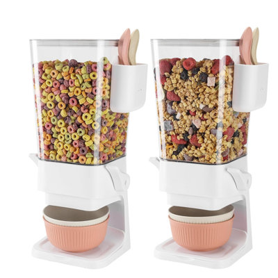 2 Pack 5.5 QT Cereal Dispenser Countertop , Airtight Dry Food Storage Container Set with 4 Bowls 4 Spoons & 2 Utensils Box for Kitchen Pantry,White