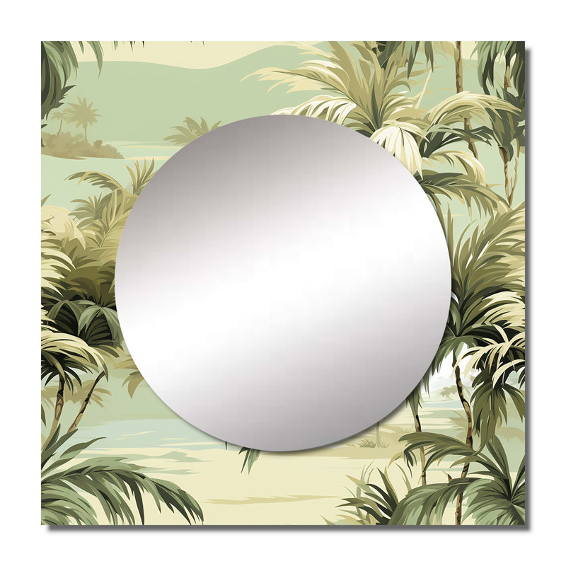 Coastal Palm Paradise Coastal Pattern - Art mural miroir carré tropical pour salle de bain, 29 po x 29 po