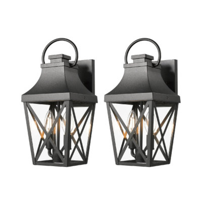 2 Pack Outdoor Wall Light Fixture, Matte Black Waterproof Sconce With Clear Glass Shade For Patio Balcony Front Door Garage