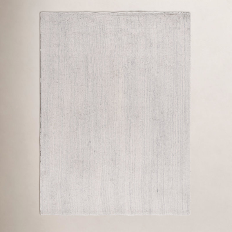 Pedra Hand Tufted Wool/Cotton Rug in Silver/Ivory, Rectangle 8' x 10'