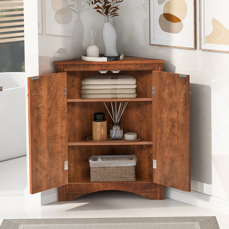 Practical And Freestanding Floor Cabinet With Adjustable Shelves For Bathroom And Kitchen, Utilizing Corner And Wall Space Efficiently