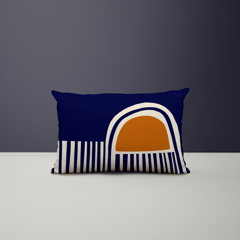 Polyester/Polyester Blend Lumbar Rectangular Indoor/Outdoor Pillow Cover & Insert, Orange / Navy Blue