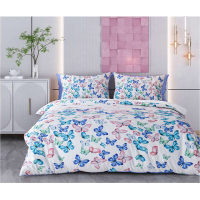 Premium Single Quilt Cover Set, 100% Cotton Blend (70% Cotton / 30% Polyester), 53.1 x 78.7 inches | Includes 31.5 x 31.5 inches Pillowcase | Machine Washable, Button & Envelope Closure, Stylish White with Dark Blue, Green, and Red Accents
