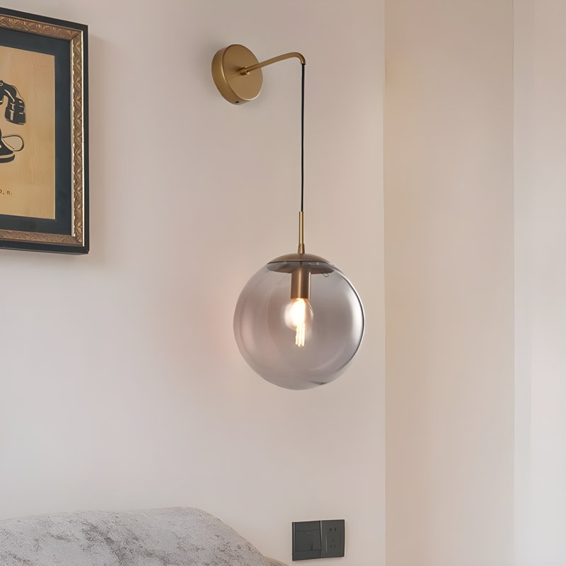 Modern Wall Sconce with Vintage Design - Clear Glass Globe and Retro Light Shade, Matte Black, 20cm H x 20cm W x 20cm D