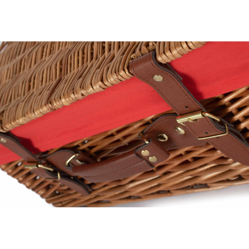 Wicker Hamper Basket with Lining, Light Steamed/Red, 19cm H x 41cm W x 30cm