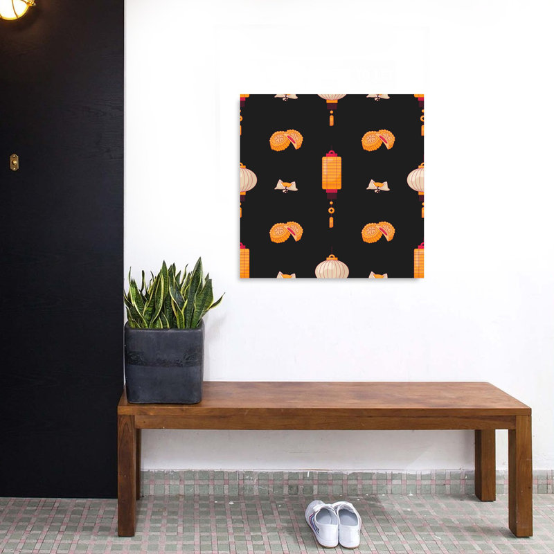Mooncakes et lanternes, art mural traditionnel d'automne, H 32 po x l 32 po