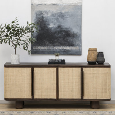 Buffet en bois d'acacia de 70,7 po avec tablettes et armoires Devlin
