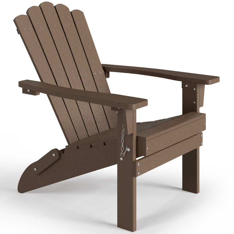 Oversized Recycled Poly Lumber Adirondack Chair with Cup Holder & Footrest – Weather-Resistant, 350Lbs Capacity Patio Throne,Coffee