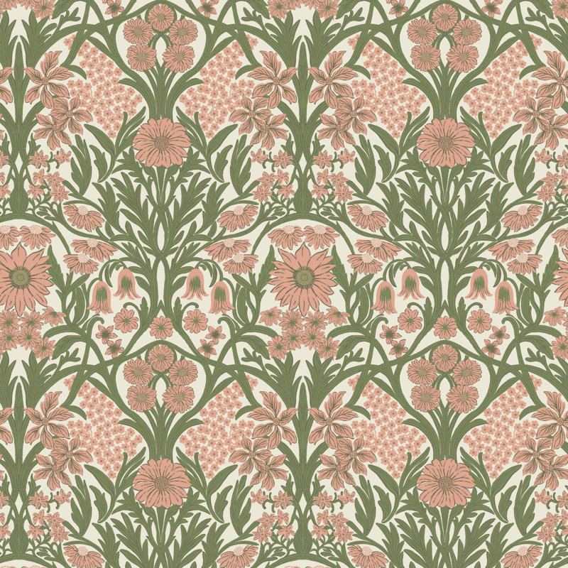Wild Meadow - Wallpaper, Sage Pink, Premium Paper, Non-Pasted