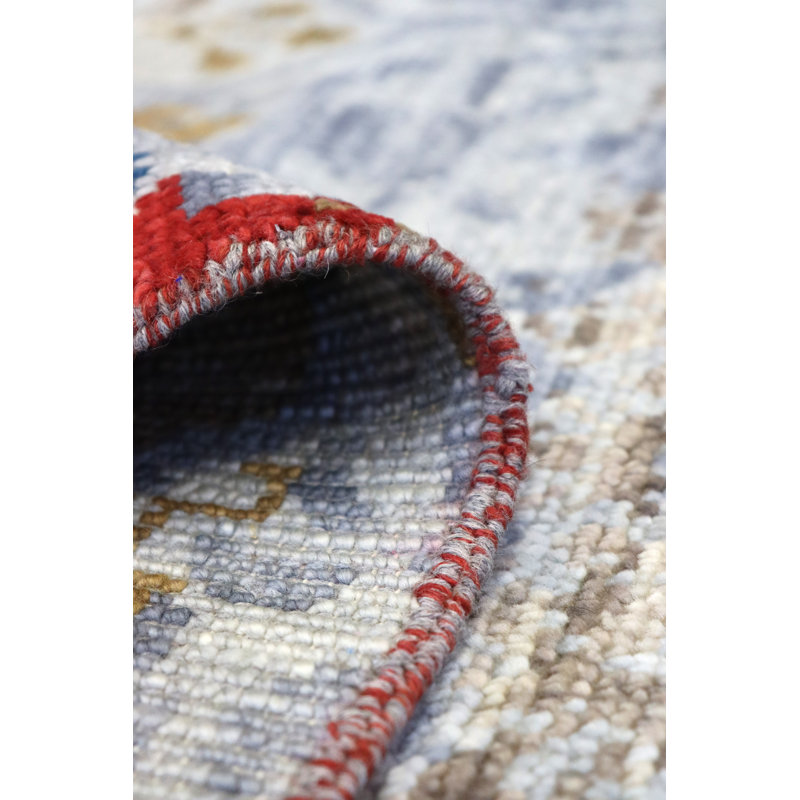 Wool Ikat Area Rug in Blue/Gold/Ivory, Rectangle 6' x 8'7"