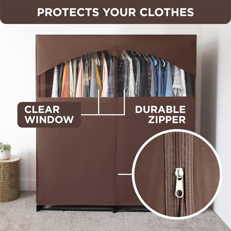 Garde-robe portable avec tringle en métal, Brun