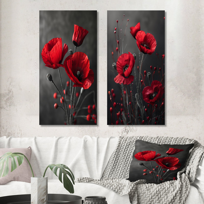 Délicat coquelicots rouges monochromes photo I - ensemble de 2 coquelicots, H 32 po x l 32 po, Ne s’applique pas
